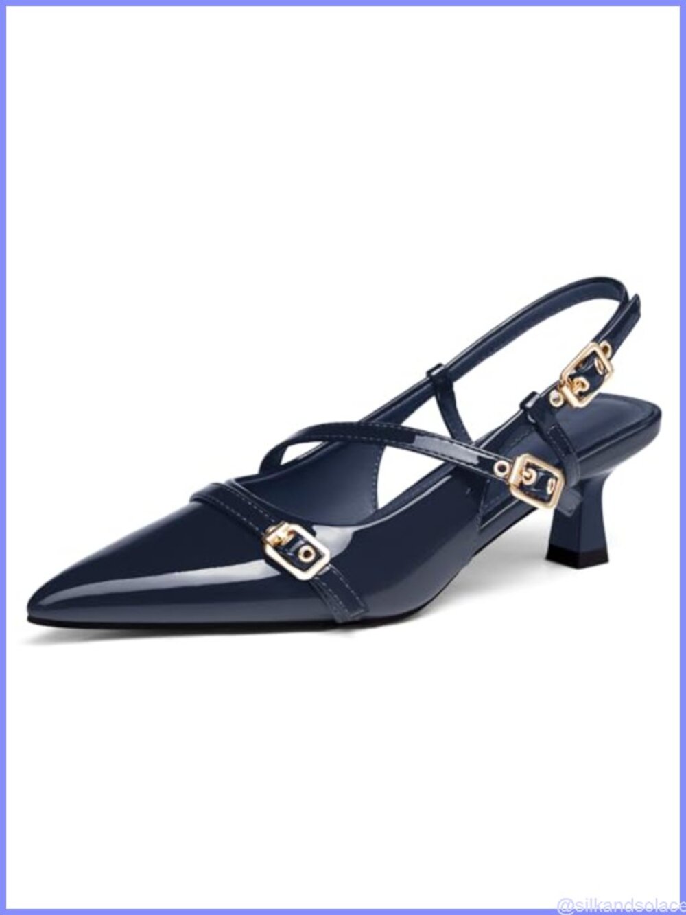 Slingback Kitten Heel Pointed Toe Pumps Adjustable Buckle Faux Leather Dress